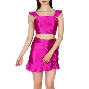 Dear Moon Junior's Size 9 Skirt Set Satin Ruffled Pink Fuchsia Barbiecore NWT